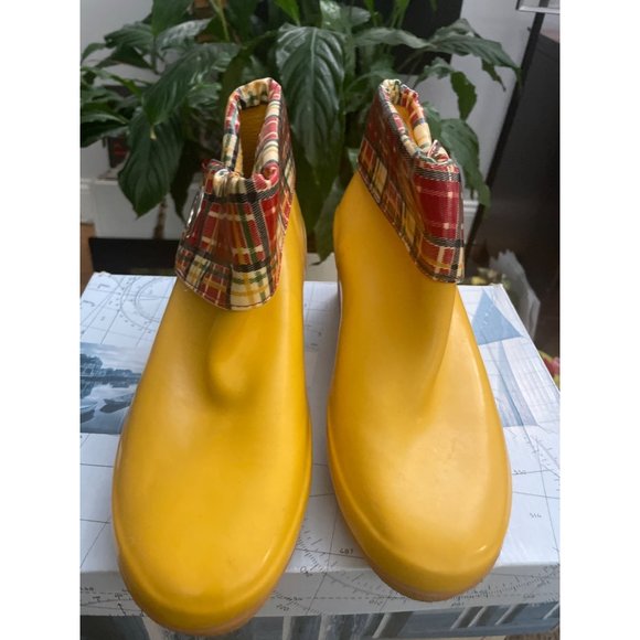 Speedy top Slider  plaid wedge waterproof ankelrubber rain boot - Picture 2 of 8